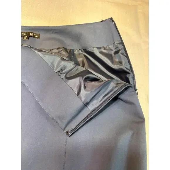 Lafayette 148 Navy Cotton Blend Skirt with Double Back Slit Size 16 - Picture 12 of 13